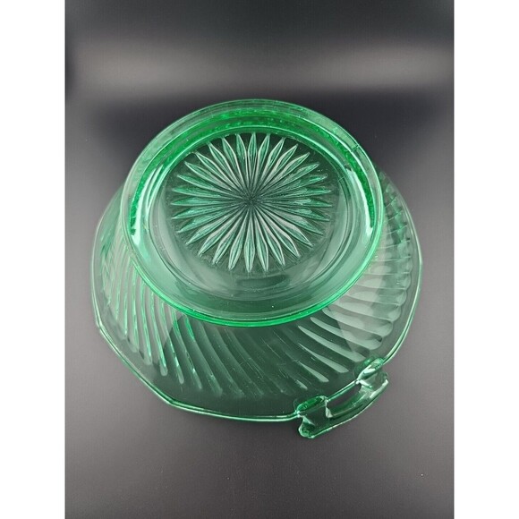 Uranium Glass - Vintage Imperial Green Twisted Optic 10" Handled Serving Bowl - Picture 3 of 16